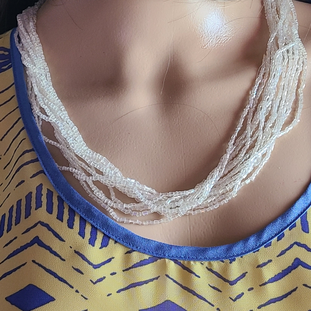 Tiny White Bugle Beads Will Adorn Your Neck